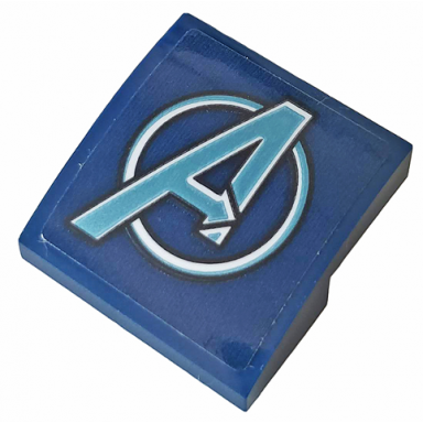 dark blue slope curved 2 x 2 x 2 3 with metallic light blue avengers logo pattern sticker - sets 76131 76143