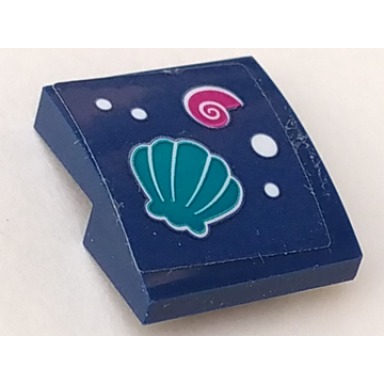 dark blue slope curved 2 x 2 x 2 3 with dark turquoise and magenta shells and 4 white spots pattern sticker - set 41364