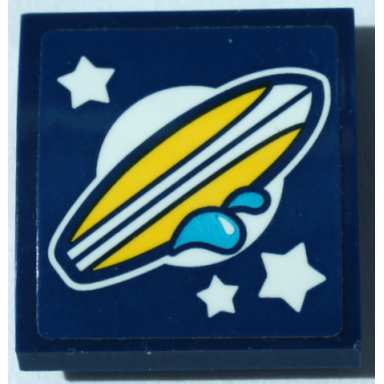 dark blue slope curved 2 x 2 x 2 3 with yellow surfboard white stars and medium azure water splashes pattern sticker - set 41364