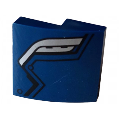 dark blue slope curved 2 x 2 x 2 3 with silver wing and black lines pattern model left side