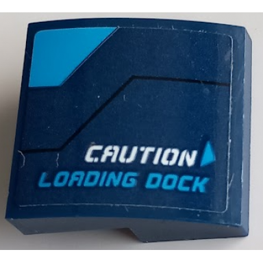 dark blue slope curved 2 x 2 x 2 3 with white caution dark azure loading dock triangle and stripe pattern model left side sticker - set 60196