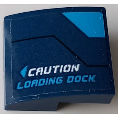 dark blue slope curved 2 x 2 x 2 3 with white caution dark azure loading dock triangle and stripe pattern model right side sticker - set 60196