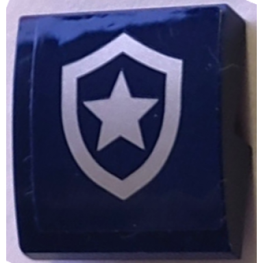 dark blue slope curved 2 x 2 x 2 3 with silver police star badge logo pattern sticker - set 60417
