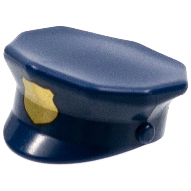 dark blue minifigure headgear hat police with gold badge pattern