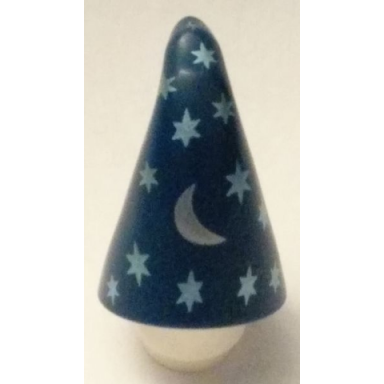 dark blue minifigure headgear hat cone drooping wizard with metallic light blue stars and silver crescent moon pattern bam