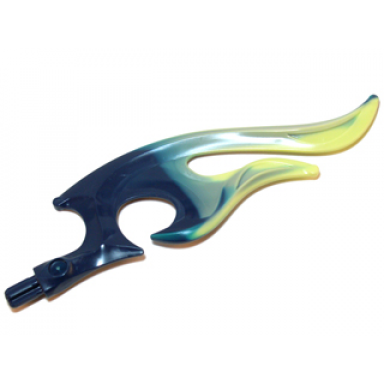 dark blue wave rounded curved double with axle end flame with marbled yellowish green pattern