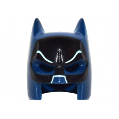 dark blue minifigure headgear mask batman cowl open chin with black eye mask and white lines pattern
