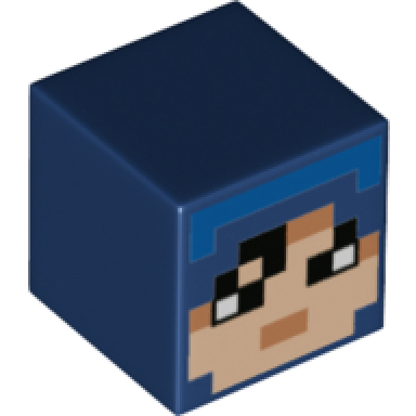 dark blue minifigure head modified cube with pixelated light nougat face black eyes nougat mouth and dark azure hairband pattern minecraft hex