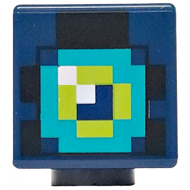 dark blue minifigure head modified cube with pixelated dark turquoise lime and white pattern minecraft ender knight eye of ender
