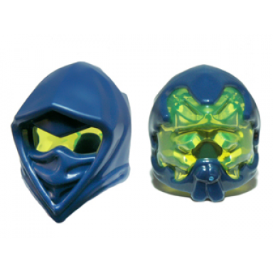 dark blue minifigure headgear ninjago wrap pointed with narrow eye hole with molded trans-neon green back pattern