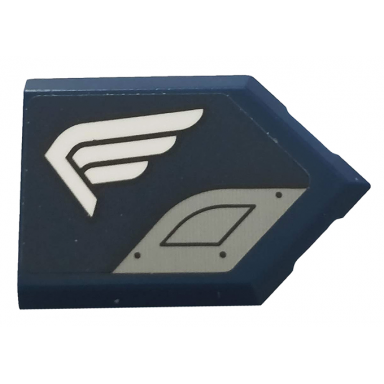 dark blue tile modified 2 x 3 pentagonal with white wing and light bluish gray plate pattern model left side sticker - set 76123