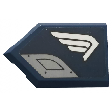 dark blue tile modified 2 x 3 pentagonal with white wing and light bluish gray plate pattern model right side sticker - set 76123