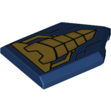 dark blue tile modified 2 x 3 pentagonal with gold triangle chest protector and black line detail pattern