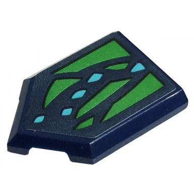 dark blue tile modified 2 x 3 pentagonal with green skin and medium azure scales pattern sticker - set 71766