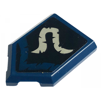 dark blue tile modified 2 x 3 pentagonal with light bluish gray and dark blue curly symbols on black background pattern model left side sticker - set 71771
