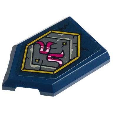 dark blue tile modified 2 x 3 pentagonal with magenta and bright pink curly symbol and gold frame on dark bluish gray background pattern sticker - set 71771