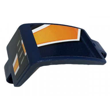 dark blue technic panel curved 3 x 5 x 3 with black air vent orange and white stripes pattern model left side stickers - set 42112