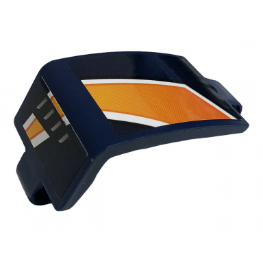 dark blue technic panel curved 3 x 5 x 3 with black air vent orange and white stripes pattern model right side stickers - set 42112