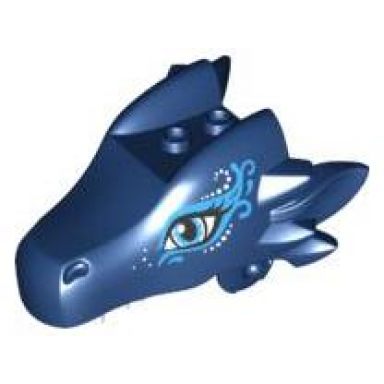 dark blue dragon head elves jaw upper with medium blue eyes and blue swirls pattern sapphire