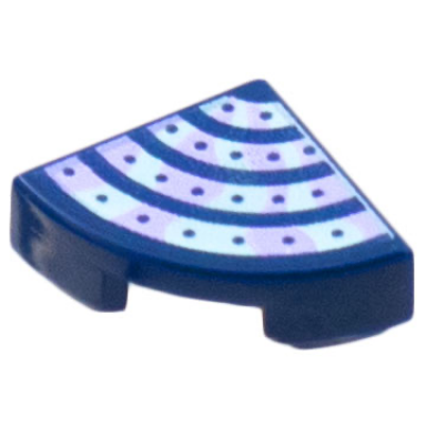 dark blue tile round 1 x 1 quarter with 4 lavender and light aqua tentacle stripes pattern