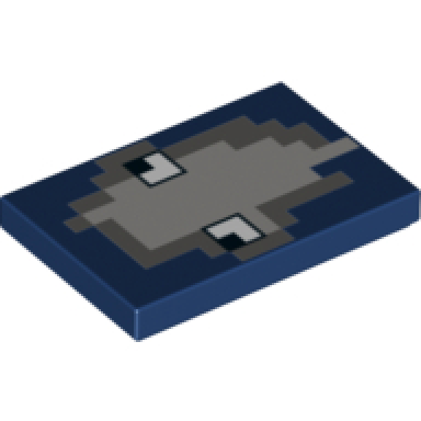 dark blue tile 2 x 3 with minecraft squid face pattern