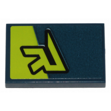 dark blue tile 2 x 3 with lime stylized letter r and stripe pattern sticker - set 70835