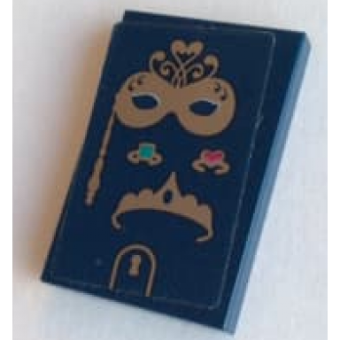 dark blue tile 2 x 3 with gold mask rings and tiara pattern sticker - set 41344