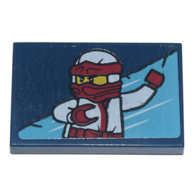 dark blue tile 2 x 3 with white and red ninja video arcade game sign pattern model left side sticker - set 71741