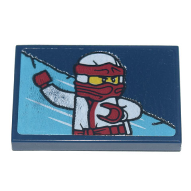 dark blue tile 2 x 3 with white and red ninja video arcade game sign pattern model right side sticker - set 71741
