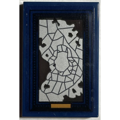 dark blue tile 2 x 3 with silver cracked mirror with black frame pattern sticker - set 76407