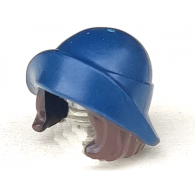 dark blue minifigure hair combo hat with hair soft folded brim with dark brown bob cut hair pattern