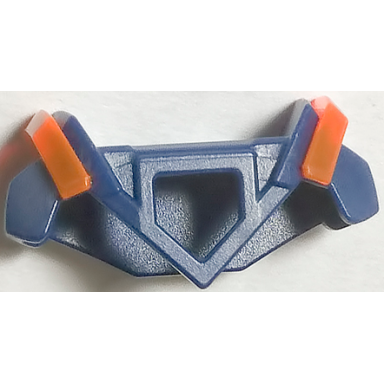 dark blue minifigure armor breastplate with pentagonal cutout on front and 2 studs on back angular shoulders with molded trans-neon orange ridges pattern