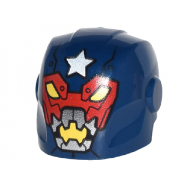 dark blue minifigure headgear helmet armor plates and ear protectors with white star red mask with yellow eyes and silver mouth pattern