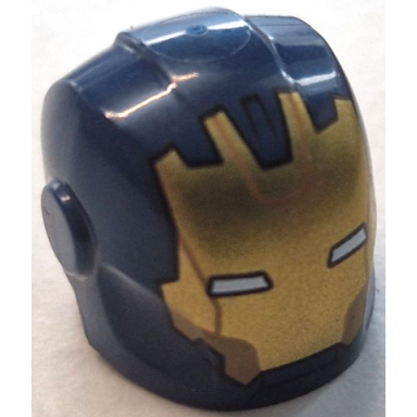 dark blue minifigure headgear helmet armor plates and ear protectors with gold faceplate with white eye slits and medium nougat trim pattern