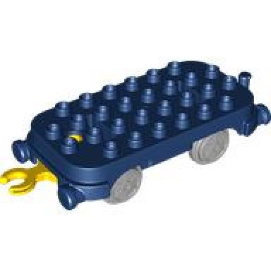 dark blue duplo train base 4 x 8 with rounded corners light bluish gray train wheels and yellow movable hook