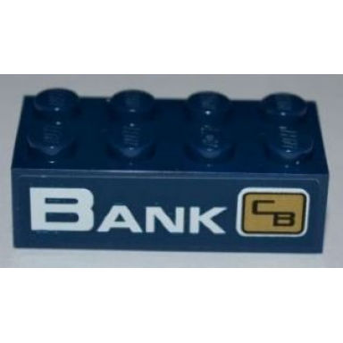 dark blue brick 2 x 4 with bank and city bank logo pattern sticker - set 3661