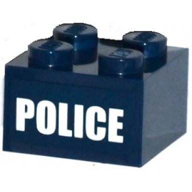 dark blue brick 2 x 2 with white police pattern sticker - set 60068