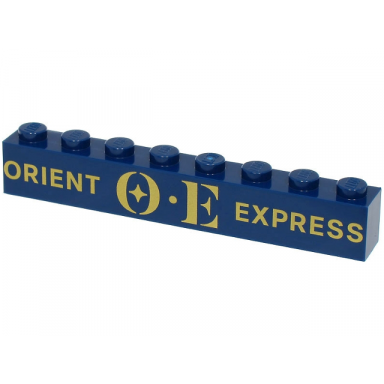 dark blue brick 1 x 8 with gold orient express and oe logo pattern