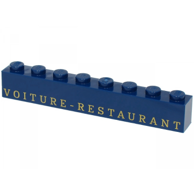 dark blue brick 1 x 8 with gold voiture-restaurant pattern