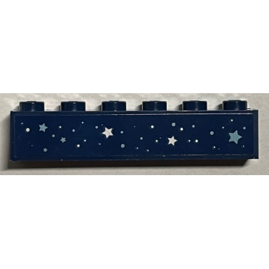dark blue brick 1 x 6 with silver and metallic light blue stars and dots pattern sticker - set 40484