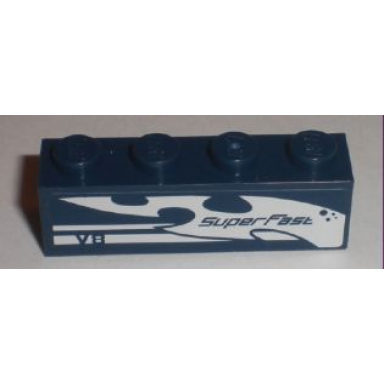 dark blue brick 1 x 4 with superfast and v8 pattern model right side sticker - set 8194