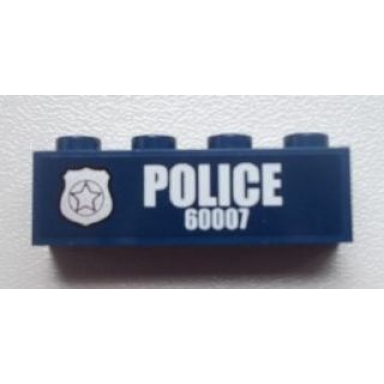 dark blue brick 1 x 4 with police silver star badge and white police 60007 pattern model left side sticker - set 60007