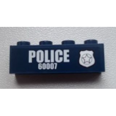 dark blue brick 1 x 4 with police silver star badge and white police 60007 pattern model right side sticker - set 60007