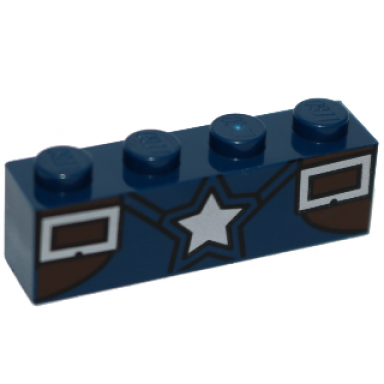 dark blue brick 1 x 4 with silver star and two rectangles pattern