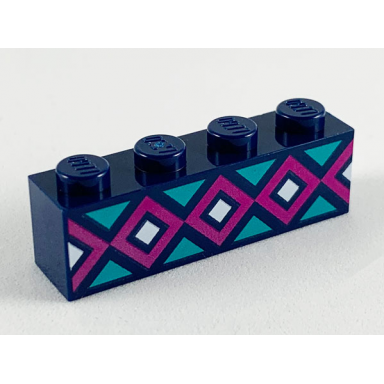 dark blue brick 1 x 4 with light turquoise magenta and white diamonds pattern