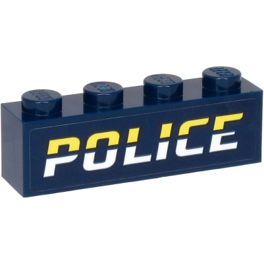 dark blue brick 1 x 4 with bright light yellow and white police on dark blue background pattern sticker - set 60273