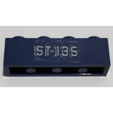 dark blue brick 1 x 4 with white st-135 pattern sticker - set 76153