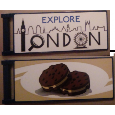 dark blue flag 7 x 3 with bar handle with explore london biscuits pattern model left side stickers - set 10258