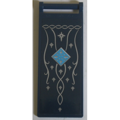 dark blue flag 7 x 3 with bar handle with silver banner with stars ornate filigree and dark azure diamond pattern sticker - set 10316