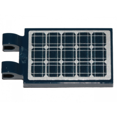dark blue tile modified 2 x 3 with 2 open o clips with silver and dark blue solar panel pattern sticker - sets 60224 60225 60228 60257